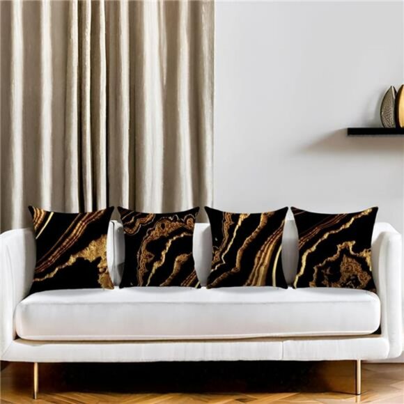 Black and Gold Throw Pillow Covers 18x18 Set of 4 Decorative Cushion Cases - Picture 6 of 7